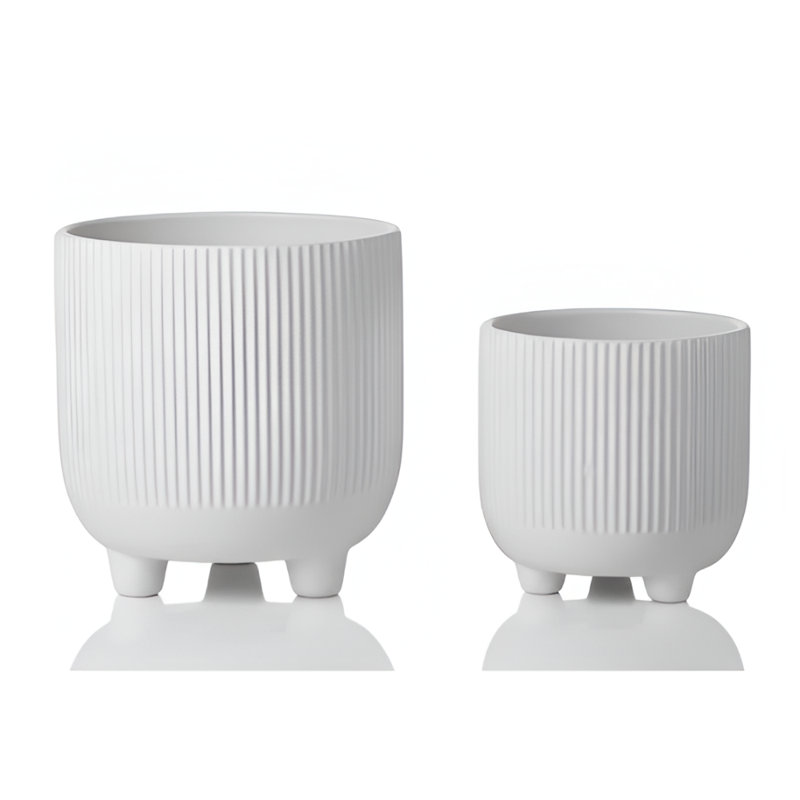 Pot rond en céramique blanc mat