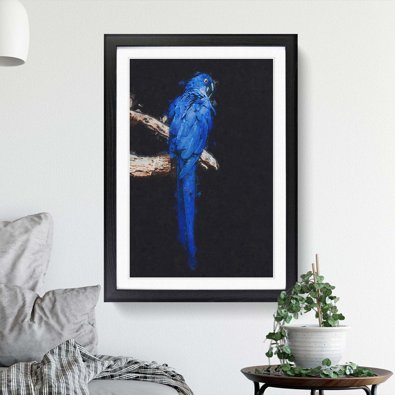 Blue Parrot in Abstract - Picture Frame Graphic Art Print, 48cm H x 36cm W x 2cm D, Black Framed