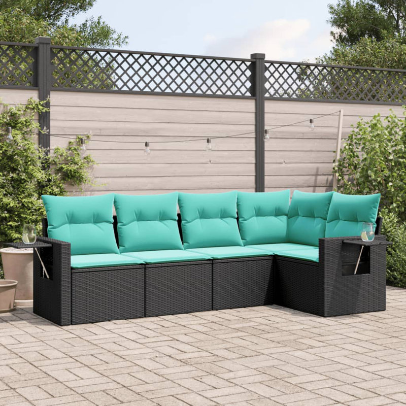  Ensemble de canapé de patio 5 pièces avec coussins en rotin de polyester noir