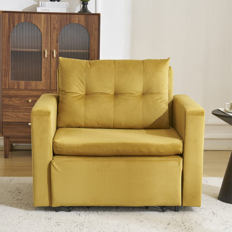 1 Seater Convertible Chair, Mustard Velvet
