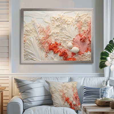 Pink And White Coastal Coral Collage V - Coastal Coral Under Water Framed Wall Art