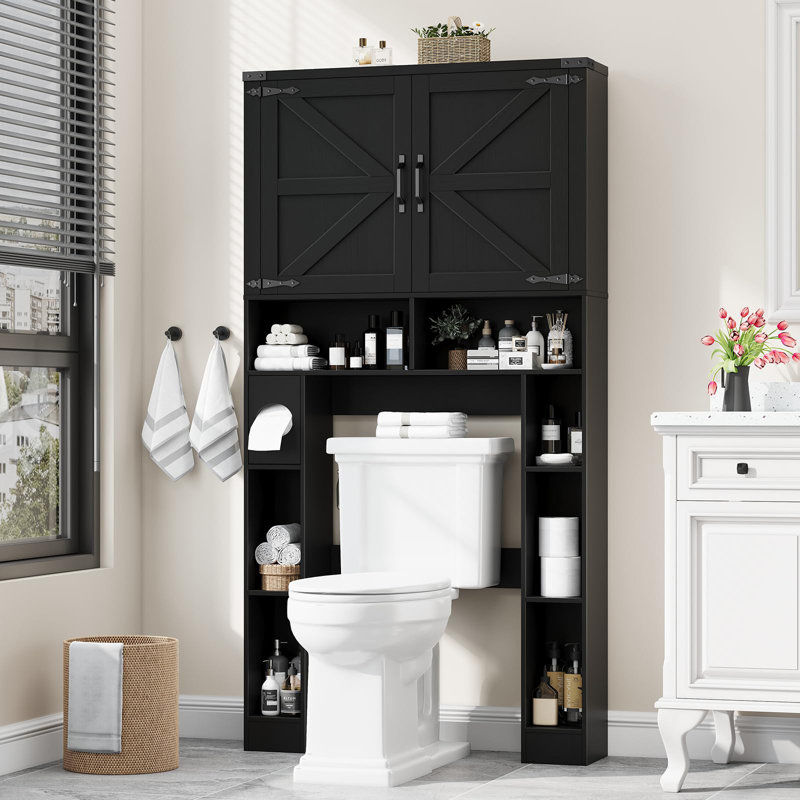 Over The Toilet Storage Cabinet With 2 Barn Doors, Pure Black