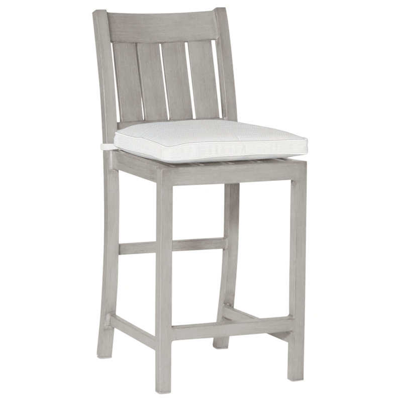 Club 24" Patio Bar Stool with Cushion, Welt, Indigo Velvet, Oyster