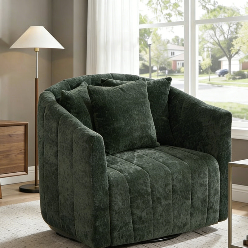 Fauteuil demi-tonneau pivotant de 39 po, fauteuil de lecture rembourré avec coussins, Vert