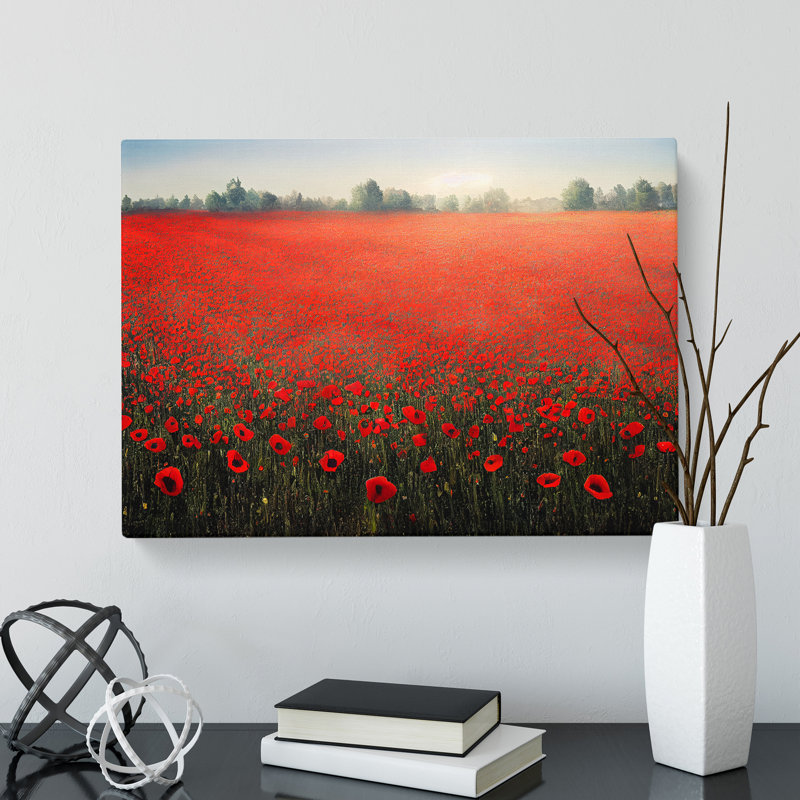Precious Poppy Field Flowers - Wrapped Canvas Print, 35cm H x 50cm W x 3cm D
