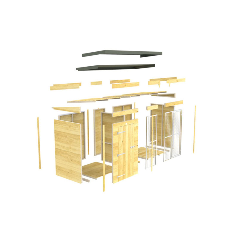 Dog Kennel and Run Full Height with Bars, 201cm H x 358cm W x 178cm D