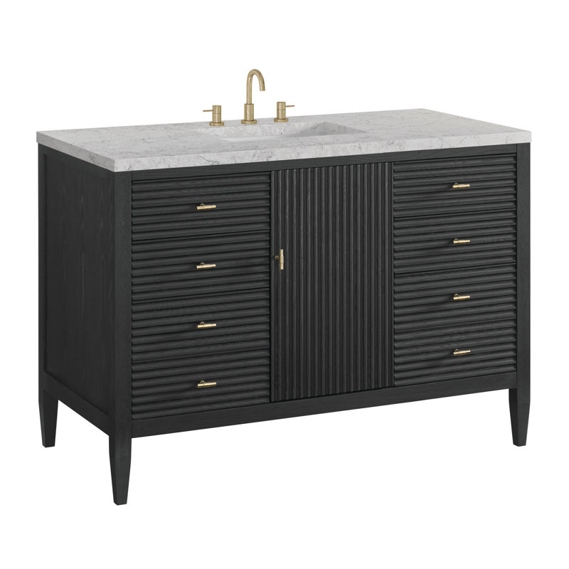 Myrrin 48'' W Single Vanity, Carbon Oak, Eternal Jasmine Pearl