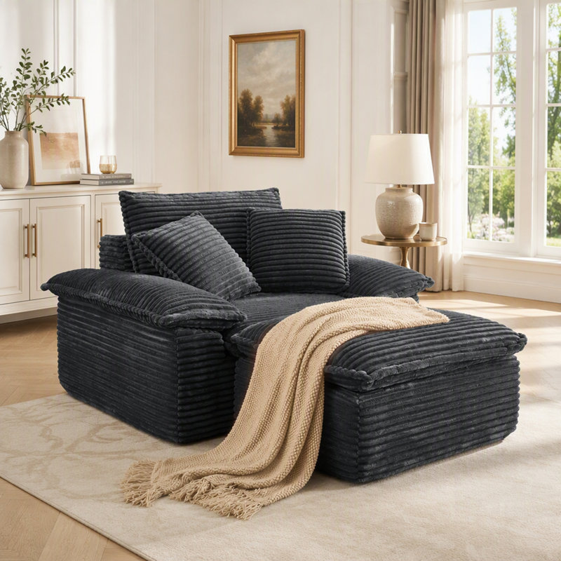 Canapé-lit d'angle surdimensionné avec assise profonde et pouf amovible à 2 niveaux, pour salon, sans assemblage, couleur polaire en peluche.