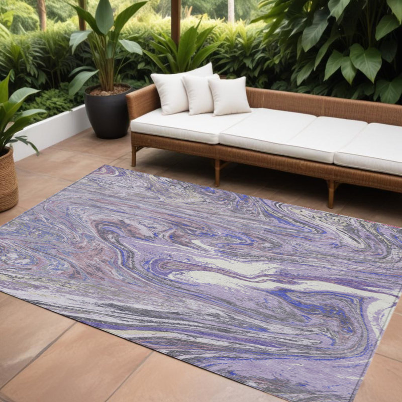 Tapis extérieur lavable abstrait mauve et gris 10 pi x 14 pi lavande