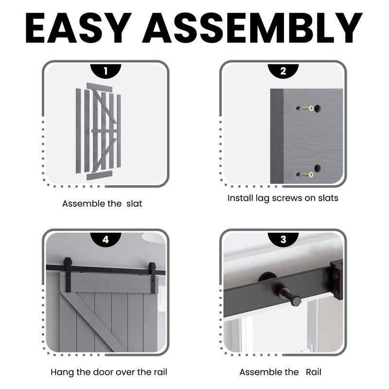 Gray Solid Wood Textured Sliding Barn Door Kit with Metal Hardware