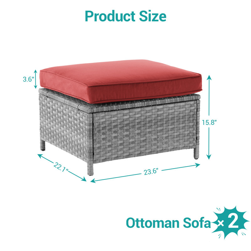 Repose-pieds d'extérieur avec coussin (ensemble de 2), Gris, Rouge rouille