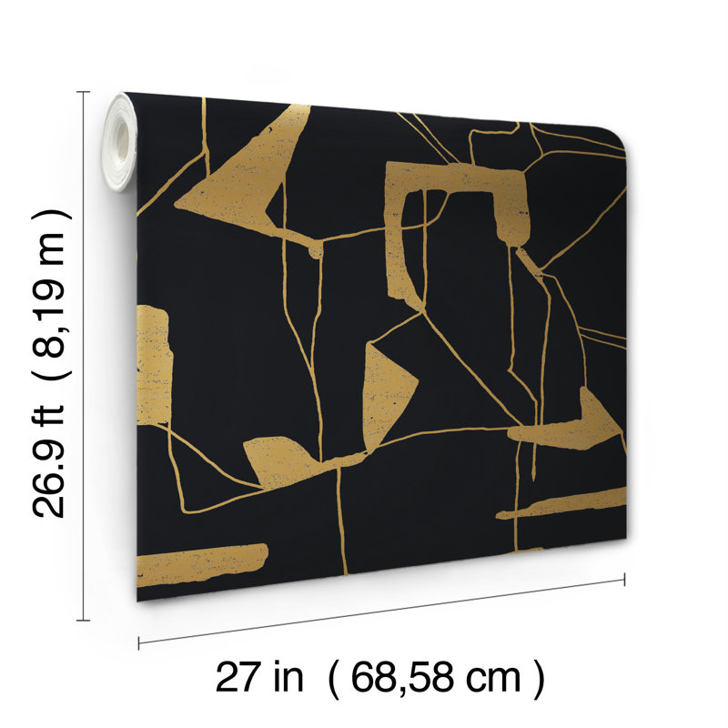 26.9' L x 27" W Wallpaper Roll, Black/Gold