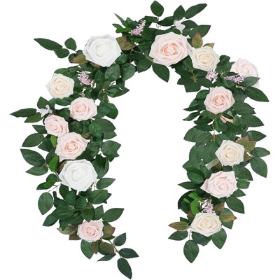 Ensemble de 2 guirlandes de fleurs artificielles roses et vertes 6 pi