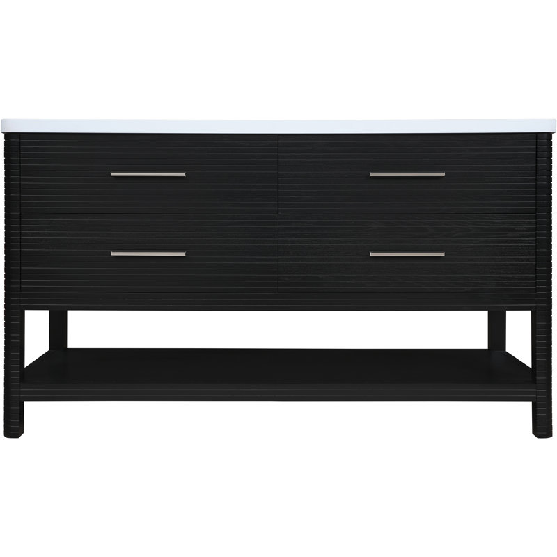 Meuble-lavabo en bois massif 60 po Oakwell, Noir, 60"