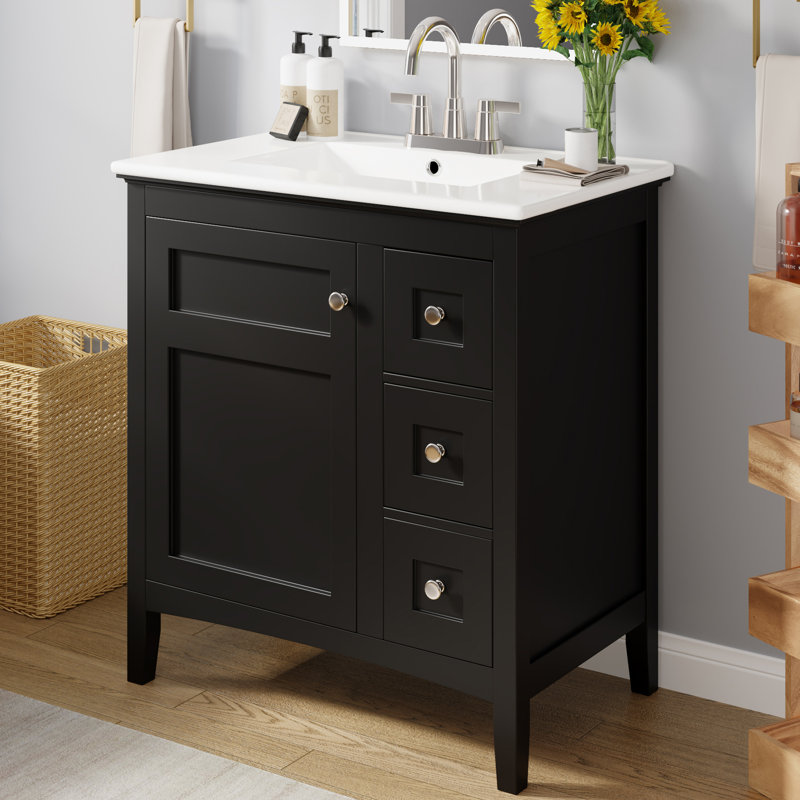 Meuble-lavabo simple 30 po avec comptoir, Noir, noir, noir, noir