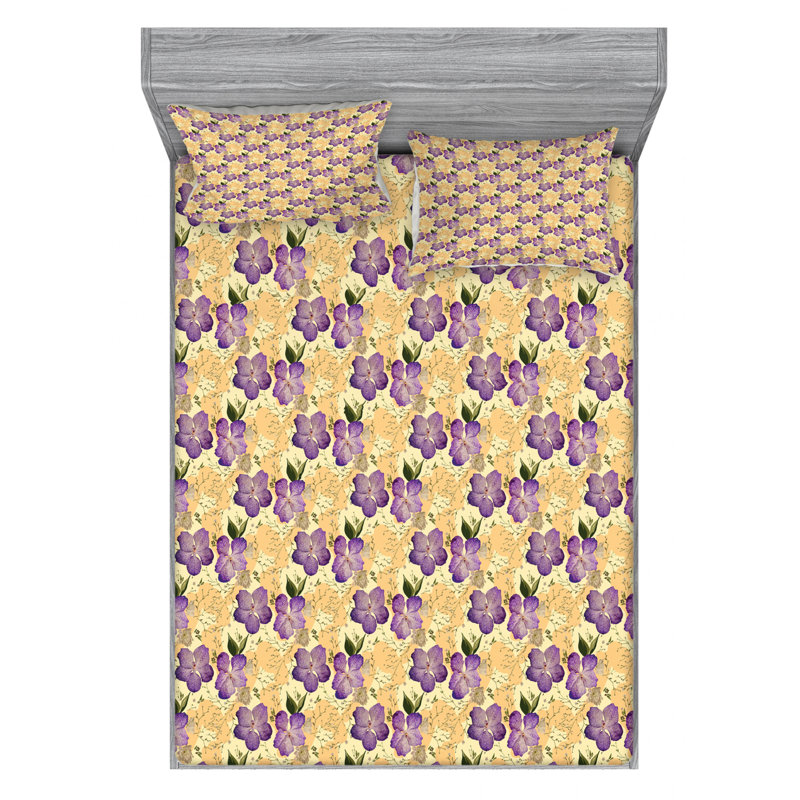 Ensemble de draps à motif floral, Ensemble de drap pour grand lit avec drap-housse