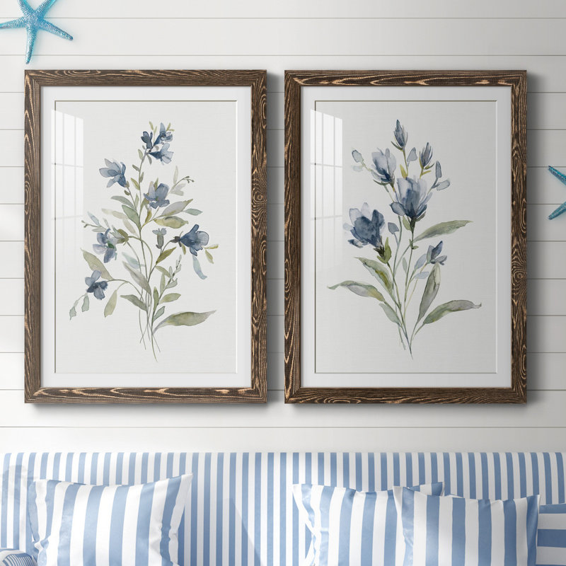 Linen Botanical III - ensemble de 2 reproductions d'art, Papier, cadre noyer