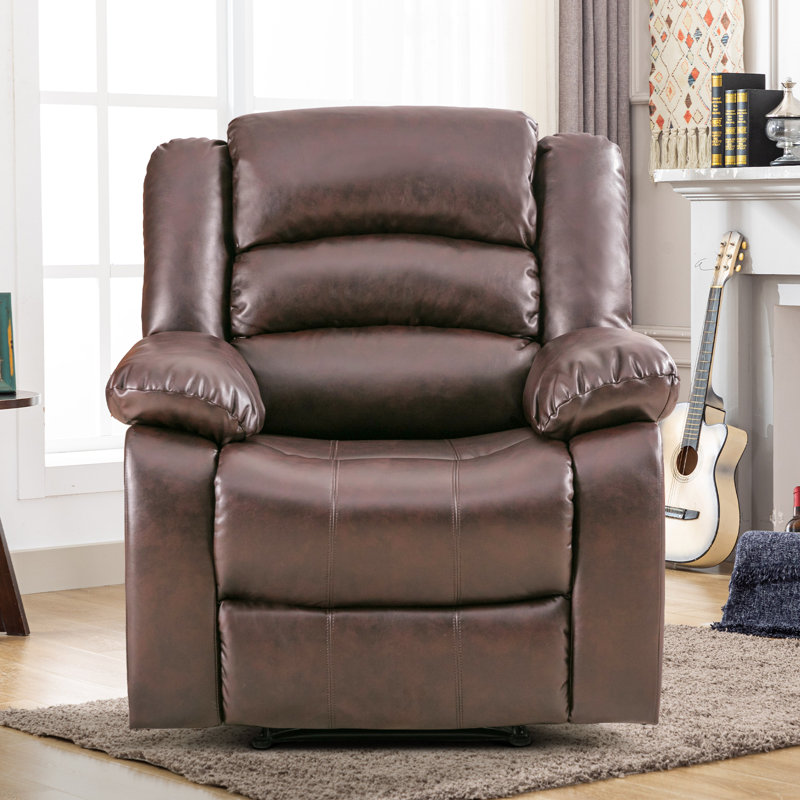 Fauteuil inclinable manuel en similicuir respirant de 371 po de largeur, Similicuir brun