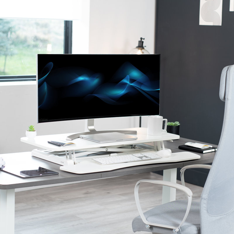 Convertisseur de bureau debout à hauteur ajustable VIVO (Série DESK-V000K), H 4,5 po x l 32 po x P 15,7 po, Blanc / blanc