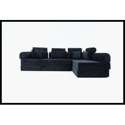 Canapé-lit modulaire en velours côtelé noir modulaire noir moderne convertible en forme de L avec un design peu encombrant