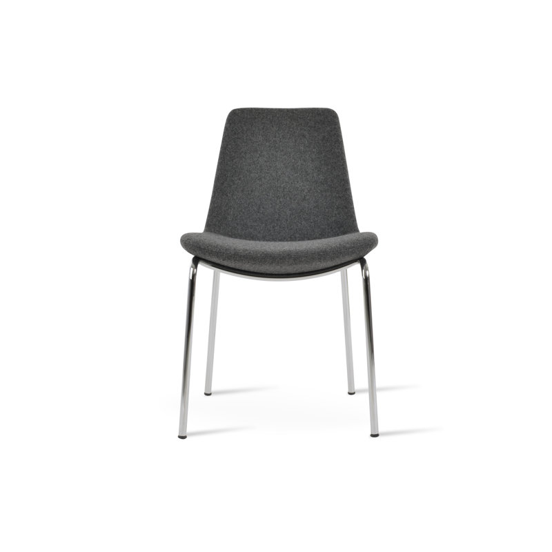 Chaise de salle à manger Eiffel Harris, Cuir véritable noir, Chrome