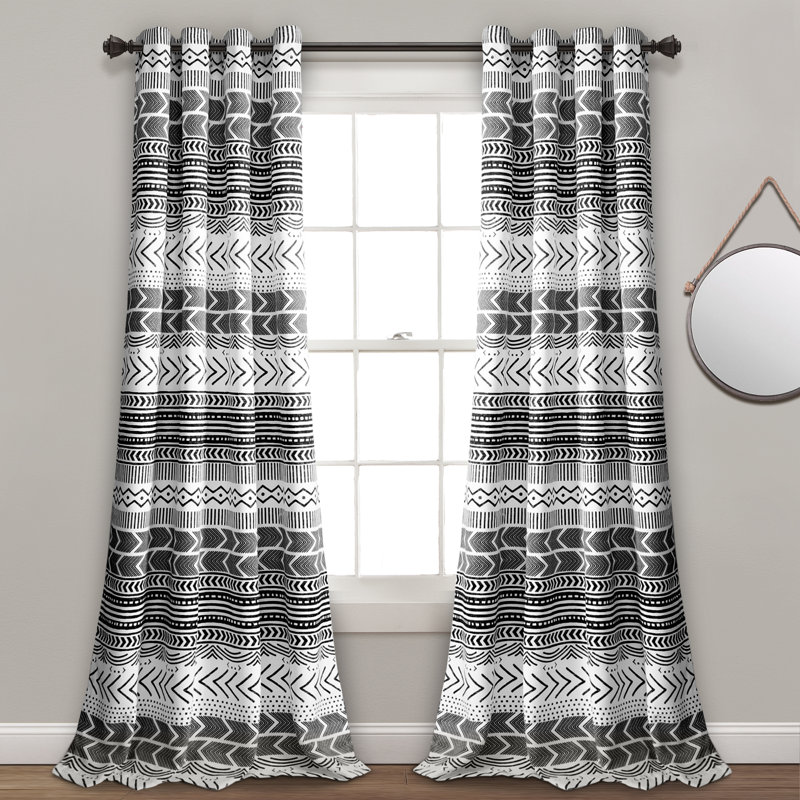 Hygge Geo Room Darkening Curtain Pair, Navy/White, 52" W x 84" L