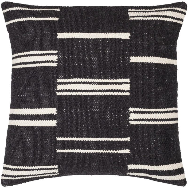 Jeté en coton Chanterelle, 22 po x 22 po, Noir / blanc, Housse de coussin seulement - sans coussin