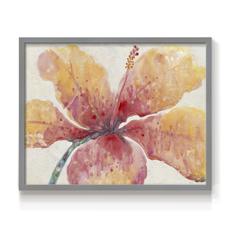 Hibiscus en fleurs - reproduction encadrée - réarmable, H 8 po x l 10 po, Gris
