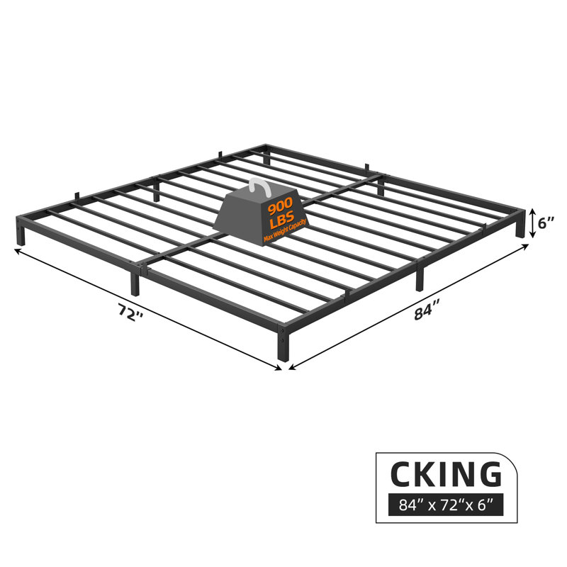 Structure de lit plateforme en métal à profil bas de 6 pouces, support de lattes en acier robuste, silencieux, aucun sommier requis, assemblage rapide et facile