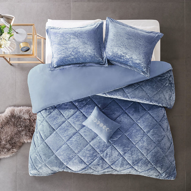 Housse de couette double / grand en velours bleu pervenche avec coussin - attrait luxueux