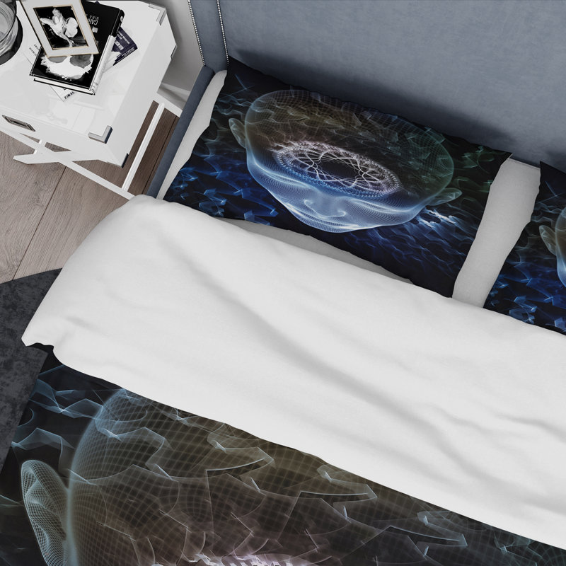 Ensemble de housse de couette moderne Futuristic Blue Face On - polyester - microfibre, Twin Duvet Cover + 2 Standard Shams
