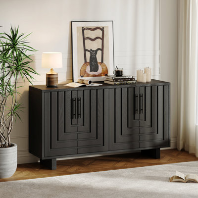 Buffet moderne 59 po x 15,75 po x 32,5 po avec 4 portes en bois aggloméré et placage de frêne avec poignées en métal