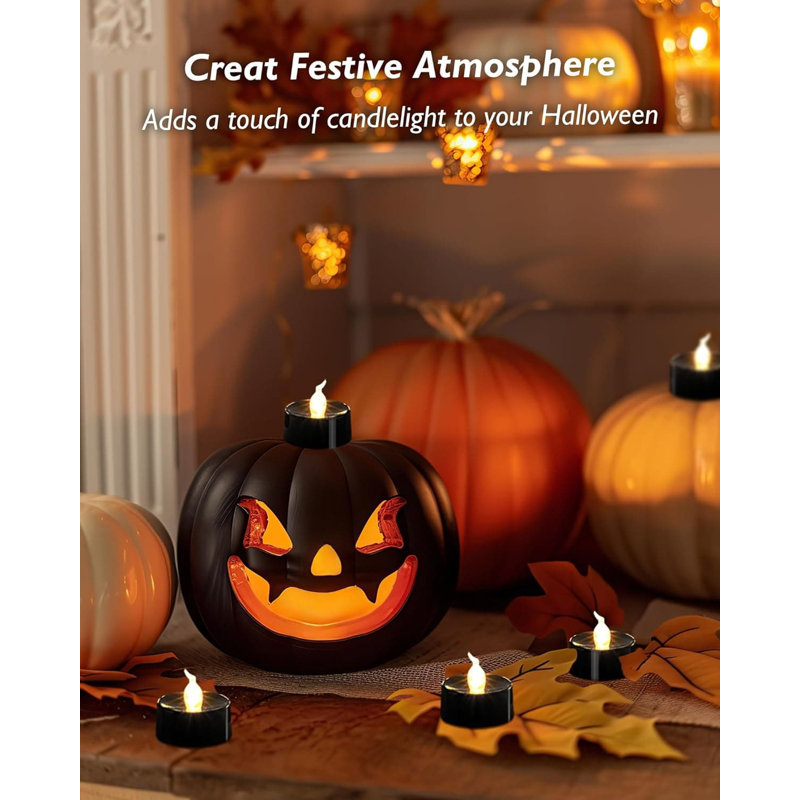 24 Pack Black LED Flameless Tea Light Votives - Battery Operated, 1.4" D x 1.3" H, for Fall Holiday & Theme Party Decor