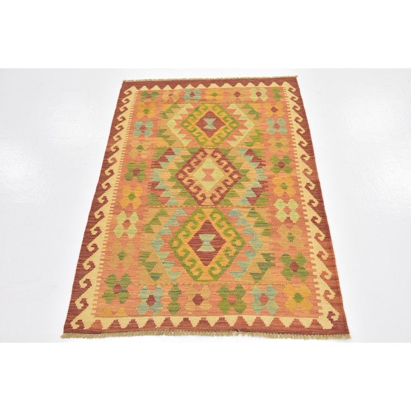 Tapis de la surface en laine rouge/beige 2 pi 10 po x 4 pi 3 po one-of-kind main-noué la Elland