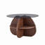 Table basse à structure croisée Creative avec plateau en verre trempé gris et rangement en forme d'éventail de couleur noyer. Parfait pour les salons, comme table basse ou table d'appoint. Idéal pour les petits espaces.
