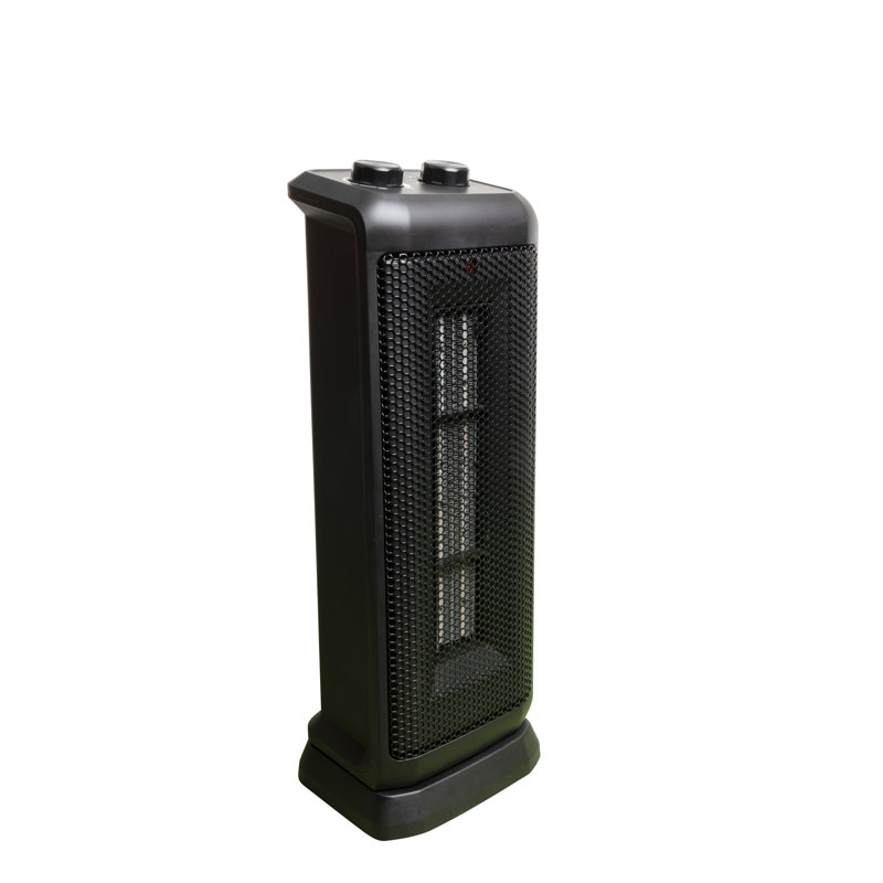 Black Ceramic Electric Tower Heater with Thermostat and Automatic Shut-off