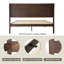 Structure de lit plateforme très grand en bois massif avec tête et pied de lit, base à 12 lattes robustes, pieds en métal, construction silencieuse et antidérapante, aucun sommier requis, assemblage facile, finition chêne rôti foncé-808442801-808442798