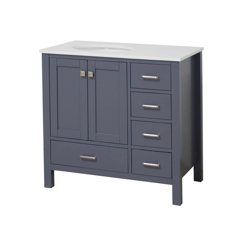 Ensemble de meuble-lavabo simple 36 po Claudett, Gris marine, Engineered White