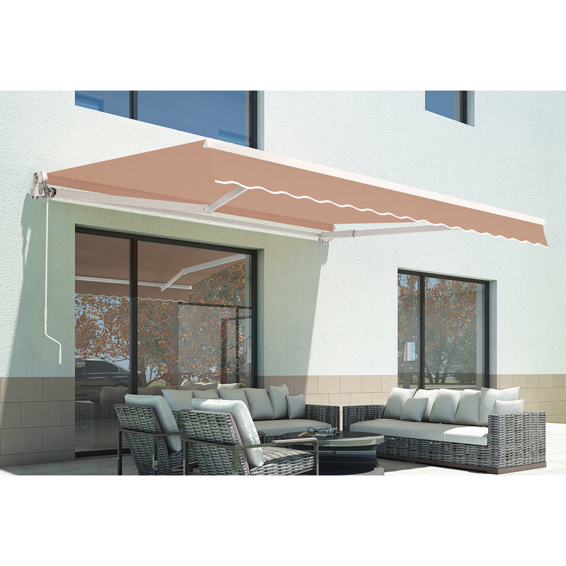 Manual Retraction Slope Patio Awning, Beige, Solid Color