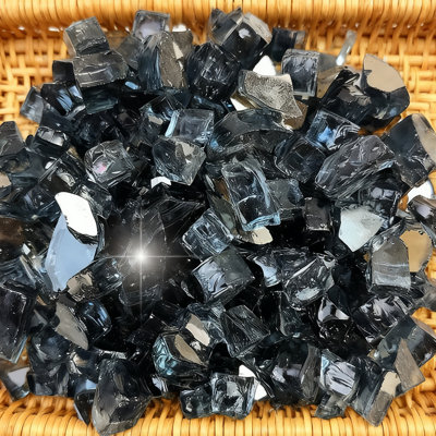 5 LB 1/2 Inch High Reflective Fire Glass, Tempered Blue Fire Pit Rocks For Propane Fire Table & Outdoor Landscaping