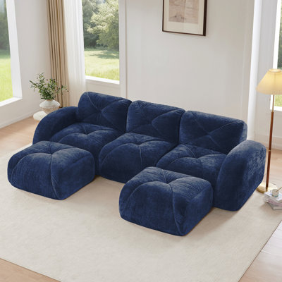 Canapé en forme de U sans os, conception capitonnée, éponge haute densité 32D, conception antidérapante inférieure, aucun assemblage requis, combinaison libre, repose-pieds mobiles pour le bureau et le cinéma maison, bleu