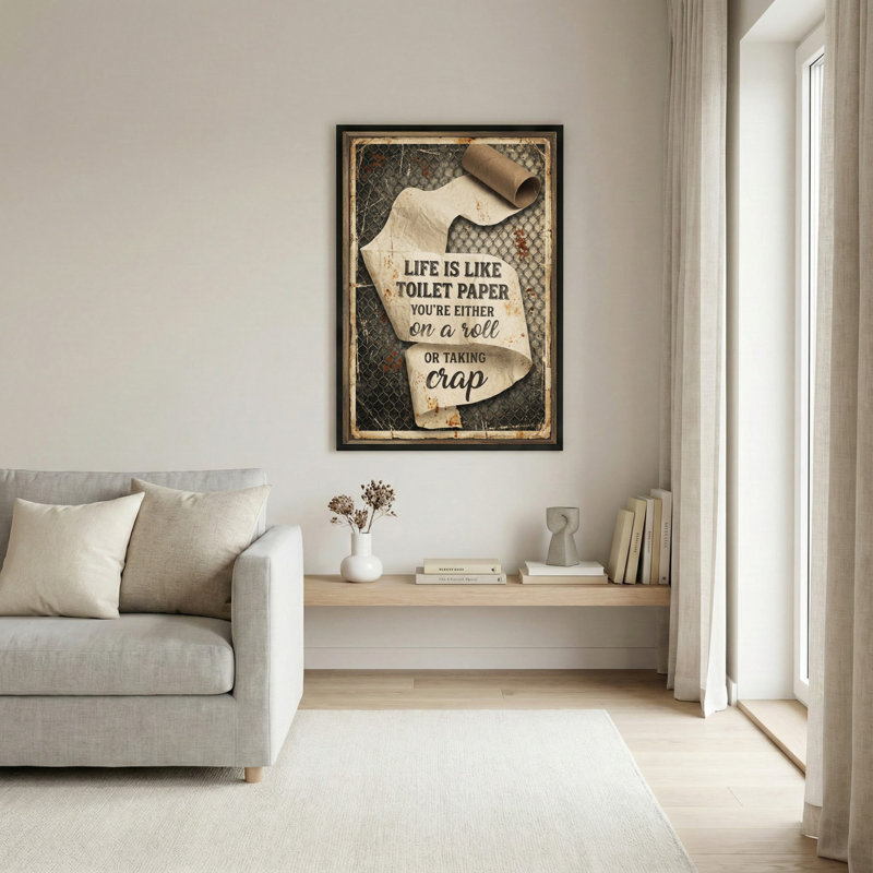 Papier hygiénique, citation de vie sur toile, art mural rustique, décor de salle de bain de style industriel