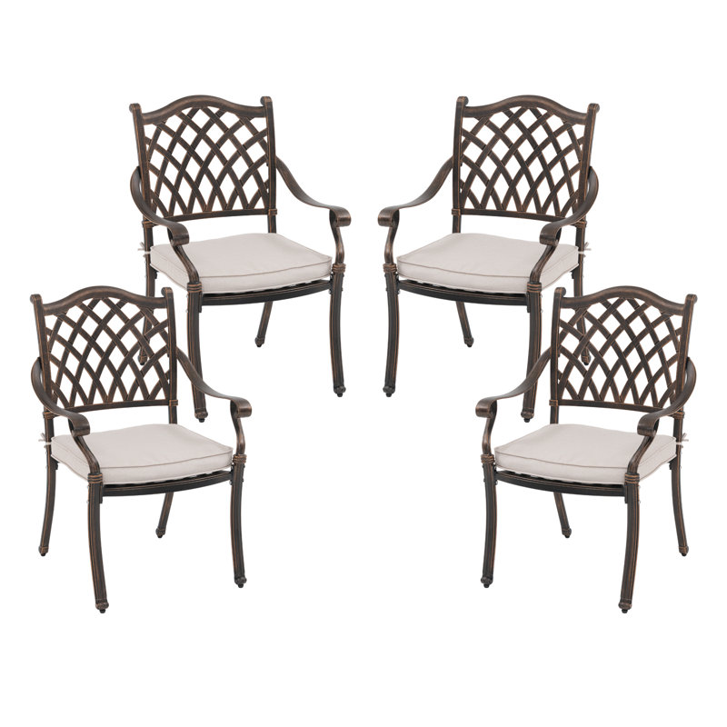Fauteuil de salle à manger empilable extérieur avec coussin (ensemble de 4), Beige
