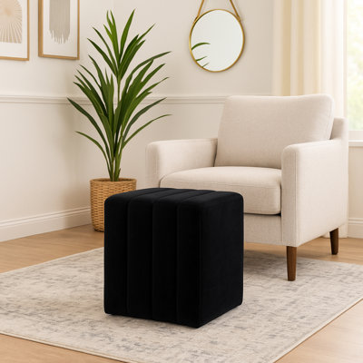 Square Upholstered Ottoman - Compact Pouf Footstool For Living Room Decor - Luxury Ottoman Accent For Bedroom And House Decor - 19"
