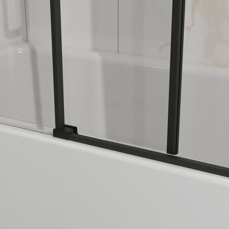 Goodyo 60" W X 58" H Tub Sliding Shower Door, Semiframeless Glass Door For Bathtub, 1/4" (6Mm) Thick Tempered Clear Glass With Easyclean Coating, Stainless Steel Hardware, Matte Black