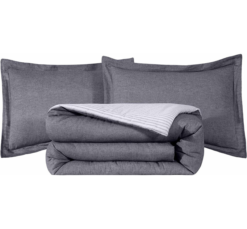 Light Blue Cotton Reversible 3 Piece Comforter Set, Queen Comforter + 2 Standard Shams