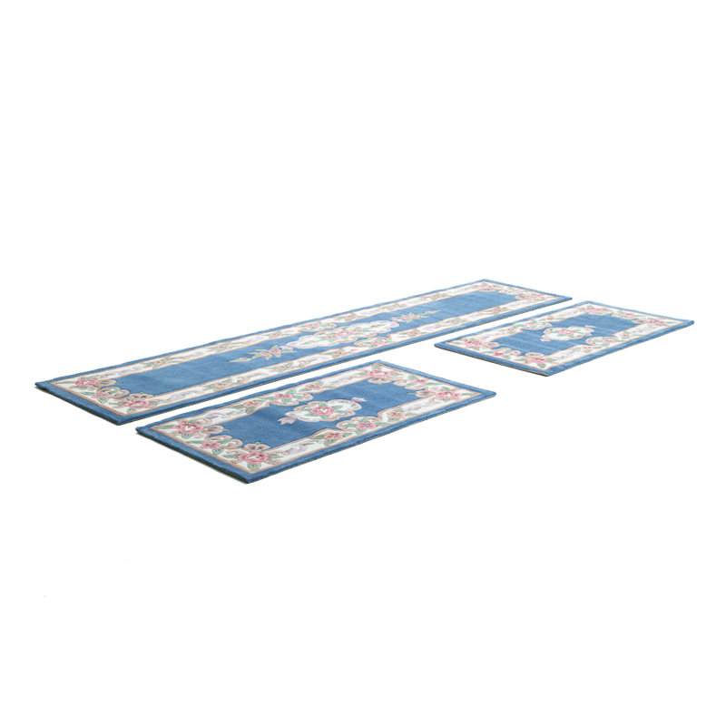 Bettumrandung Winon Floral Hand Woven Hand Tufted Blue Area Rug Set