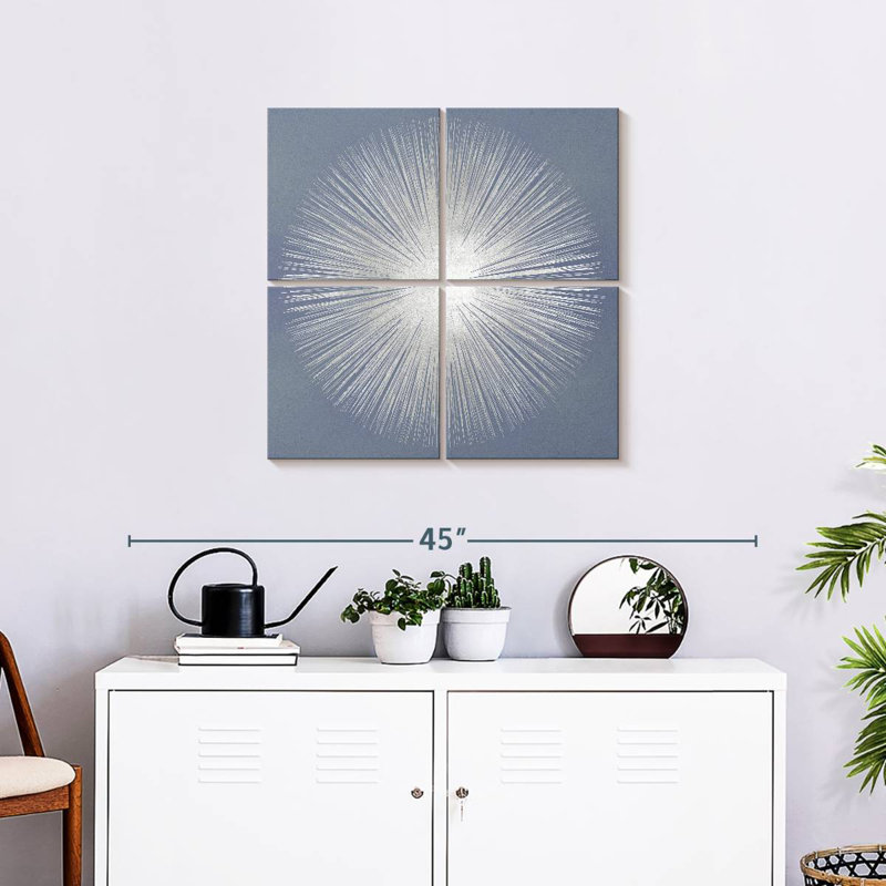 Silver Sunburst On Grey I, H 26 po x l 26 po