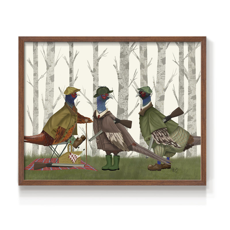 Pheasant Shooting Party Group 1 -Framed Print - Restickable, Walnut, 11" H x 14" W