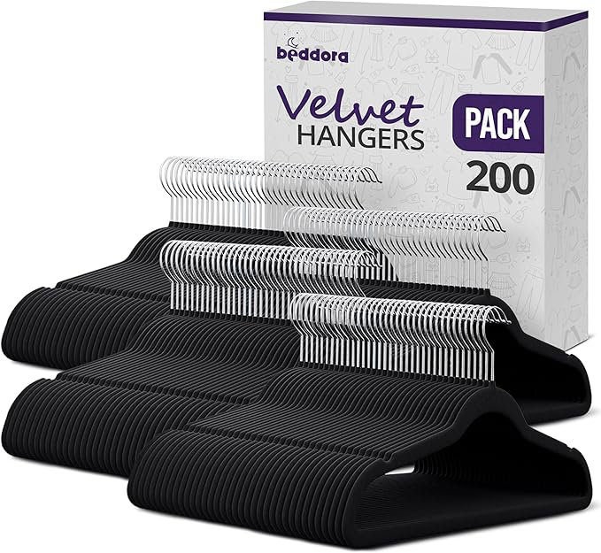 Cintres en velours Beddora - Ensemble de 200 cintres robustes antidérapants pour vêtements, 200